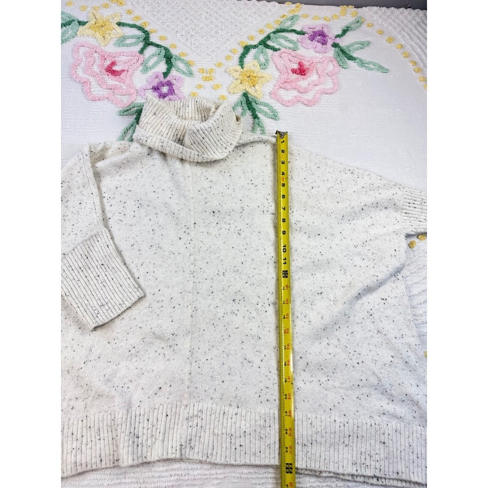 LOFT Petite Cream Speckled Knit Turtleneck Poncho Style Sweater Top - Picture 3 of 7